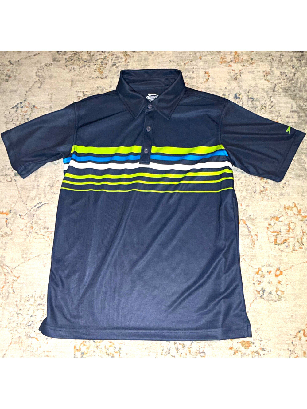 Slazenger Youth Golf Navy Striped Polyester Polo Shirt, Short Sleeve XL A408